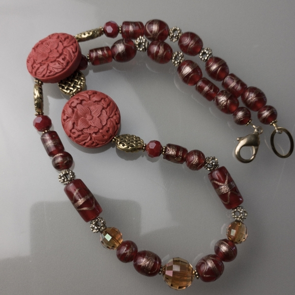 Italian Handmade Beaded Necklace Ornate Carved Flowers Detailed Clasp Jewelry - Picture 2 of 6